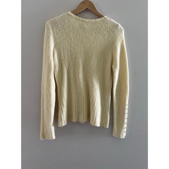 SHU SHU Soft Fuzzy Sweater Crew Neck Stretchy Silver Button Details Large JL - Picture 3 of 9